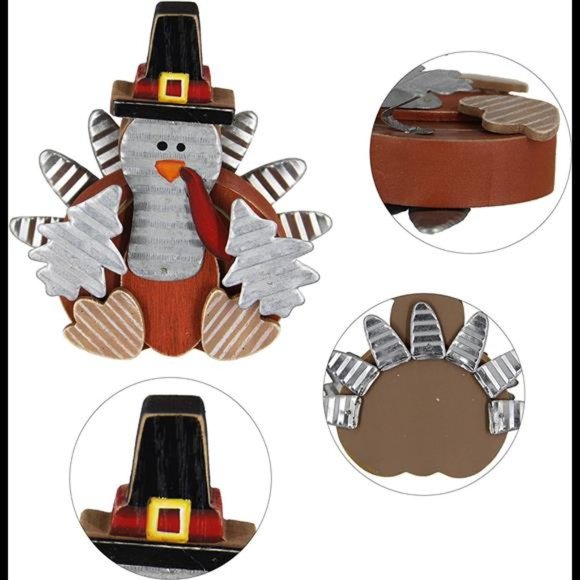 Set of 2 Thanksgiving Turkey Decor, Wooden Indoor Standing Tabletop - Picture 4 of 6
